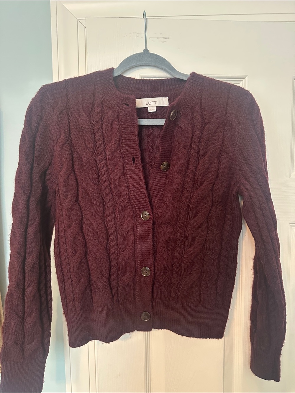 LOFT Cable Knit Cardigan Sweater - Wine